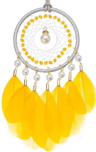 Vista 9 de Mini atrapasueños – Pluma de ganso con perla de lujo, cuero natural, pequeño atrapasueños hecho a mano para dormitorio, atrapasueños para niñas