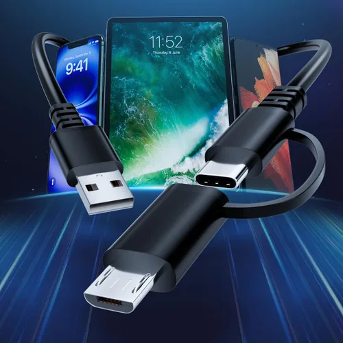 Vista 3 de Cable micro USB de 6 pies de largo, cable de carga Android para Samsung Tablet, cable de carga USB con adaptador USB C, cable de carga rápida USB