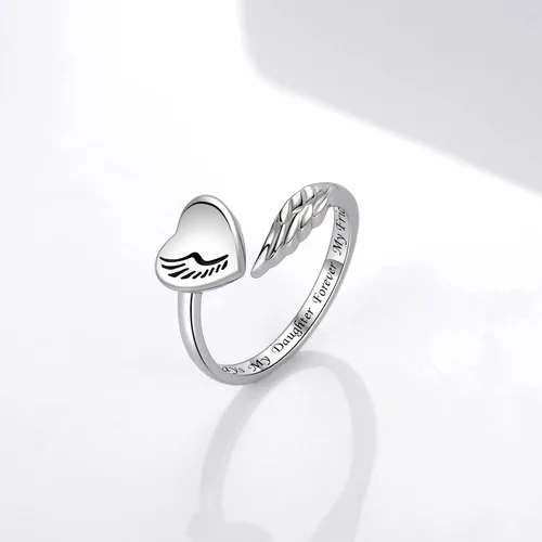 Vista 5 de Anillo inspirador de plata de ley 925, diseño de alas de ángel, personalidad, motivación, regalo para adolescentes, niñas, mujeres hijas
