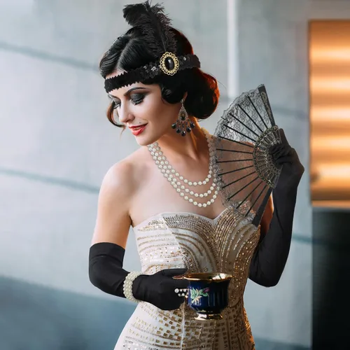 Vista 2 de Juego de 9 accesorios de flapper para mujer, accesorios de disfraces de los años 20, accesorios de los años 20