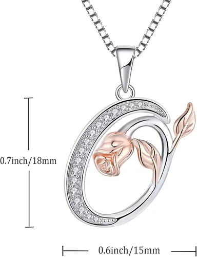 Vista 6 de STARCHENIE Collar con inicial para mujeres y niñas, plata de ley con 26 letras del alfabeto, colgante de flor de rosa, regalos para familiares