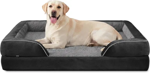 Vista 27 de L Plus - Cama ortopédica para perros grandes, sofá lavable para perros con espuma para huevos, forro impermeable y parte inferior antideslizante