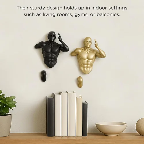 Vista 3 de Corredores de pared, estatuas de atleta, juego de 2 esculturas altas para hombres y mujeres, escultura artística de escalada para pared, decoración