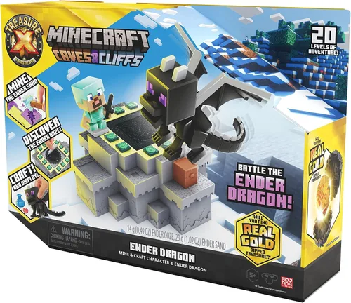 Vista 2 de Treasure X Minecraft Caves & Cliffs Ender Dragon. Personaje de mina y artesanía. Mina, descubre y crea con 20 niveles de aventura, encontrarás