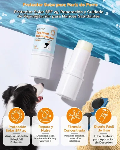 Vista 2 de Bálsamo protector solar para nariz de perro SPF 25 – Protección solar natural, segura para lamer con manteca de karité y espino cerval de mar