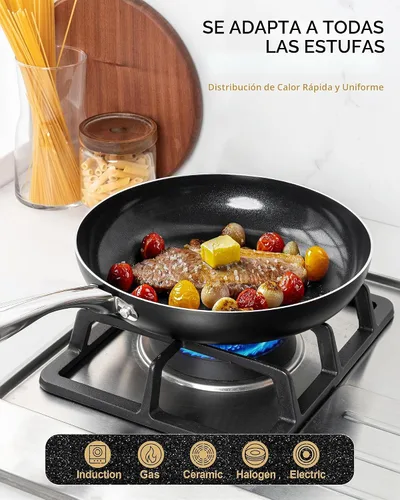 Vista 5 de MICHELANGELO Sartén pequeña – Sartén antiadherente de 8 pulgadas con tapa, sartenes de cerámica no tóxicas con mango de acero inoxidable, sartén