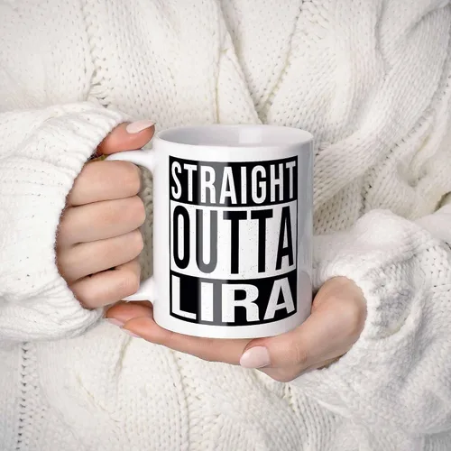Vista 2 de Lira Last Name Gift. Personalized, Custom "Straight Outta" Surname Sign Coffee Mug. 11 Ounces.
