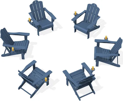 Vista 35 de Silla plegable ajustable KINGYES Adirondack, sillas reclinables Adirondack de 3 posiciones con portavasos, Adirondack de HDPE resistente a