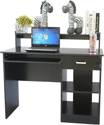 Vista 7 de Escritorio de oficina en casa - Escritorio para computadora con bandeja para teclado - Mesa de estudio y escritorio con almacenamiento - Escritorio