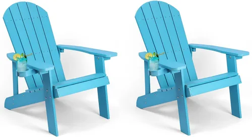 Vista 25 de Silla Adirondack, sillas de plástico resistentes a todo tipo de clima, con soporte para tazas, 5 pasos fáciles de instalar, sillas de exterior