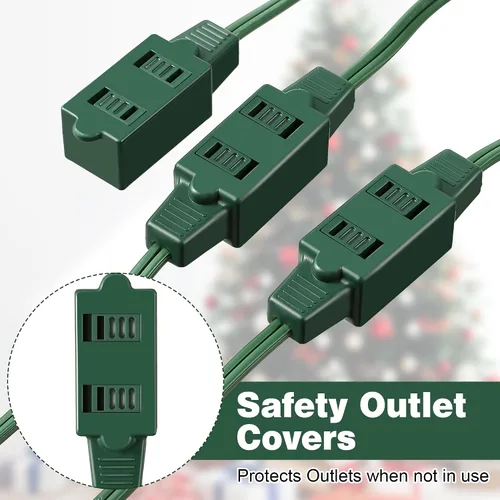 Vista 4 de Enhon 1 Pieza Cable de Extensión Verde de 15 Pies con 9 Tomacorrientes e Interruptor de Encendido/Apagado, Cable de Extensión de Luz para Árbol