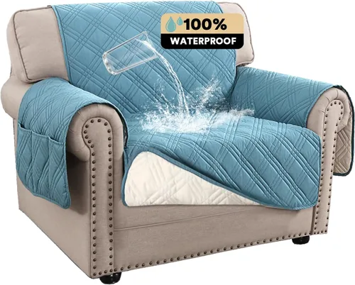 Vista 15 de PrinceDeco Fundas 100% impermeables para sofá biplaza de 2 cojines, fundas impermeables y lavables para sofá con bolsillo lateral, protector