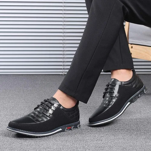Vista 6 de Zapatos de vestir para hombre, estilo casual, de negocios, Oxford Derby, ortopédicos, de cuero, simples con cordones, zapatos planos para hombre