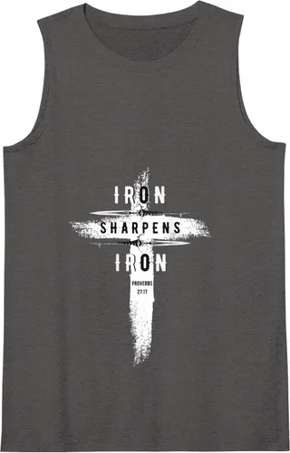 Vista 5 de Iron Sharpens Iron Proverbs 27:17 Christian Mens Tank Top, Negro