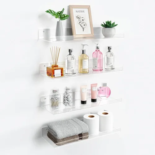 Vista 10 de upsimples Paquete de 2 estantes acrílicos de 23.6 x 5.5 pulgadas para almacenamiento en la pared, estantes flotantes de libros para niños