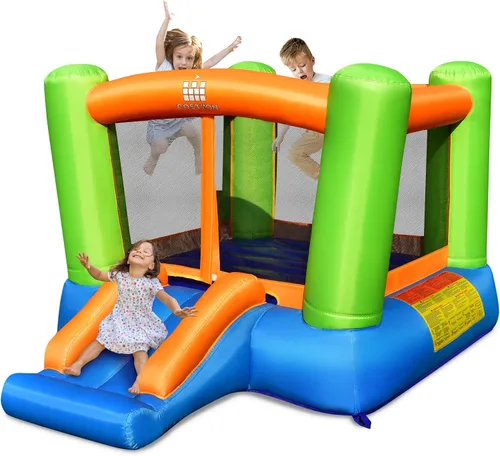 Vista 8 de Costzon Casa inflable de rebote para niños pequeños para fiestas en interiores y exteriores, diversión familiar con tobogán, tela Oxford, mini casa