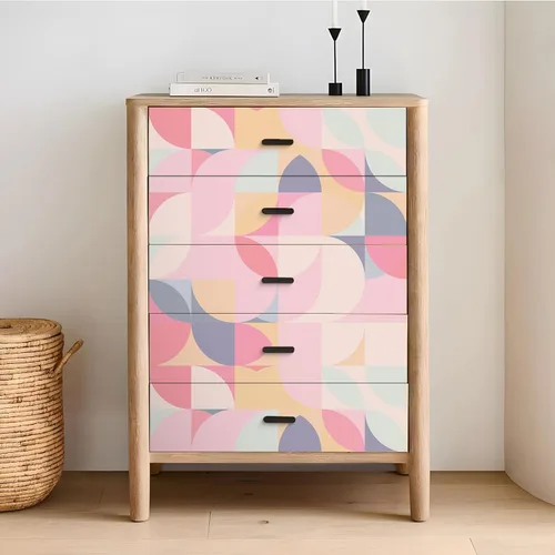 Vista 7 de VEELIKE Papel tapiz geométrico rosa suave para despegar y pegar, papel de contacto geométrico rosa para armarios, estantes, paredes, 17.7 x 118