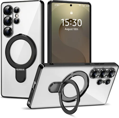 Vista 26 de Funda compatible con Samsung Galaxy S24 Plus con soporte de anillo magnético [compatible con Mag-Safe] protector de lente de cámara chapado Dorado