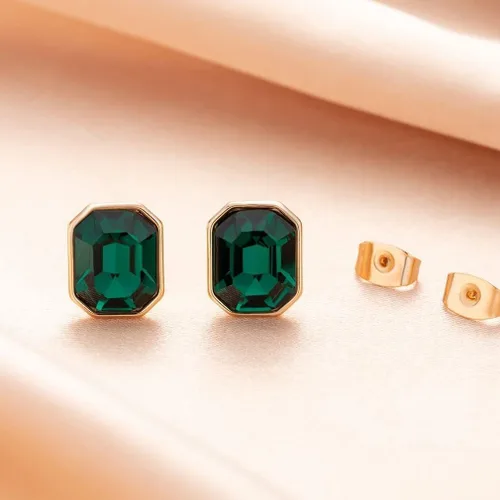 Vista 8 de Aretes de tuerca octágono de cristal austriaco para mujer, joyería hipoalergénica de plata de ley 925