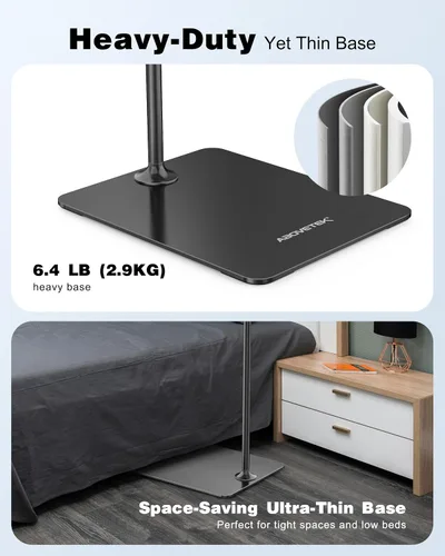 Vista 8 de AboveTEK Soporte de piso para tableta, elegante soporte de piso para iPad de altura ajustable con base estable, soporte de aluminio de rotación