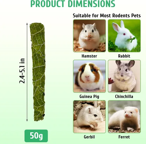 Vista 3 de Fhiny Juguetes masticables de conejo, 1.76 oz de hojas de morera natural, rollos crujientes de animales pequeños, bocadillos molares de chinchilla