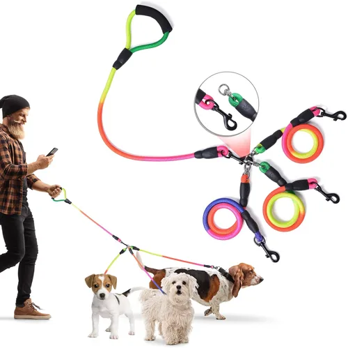 Vista 9 de Correa para perro de 3 vías, correa de perro de 57 pulgadas desmontable giratoria 360 sin enredos con mango acolchado suave para perros Negro de 3