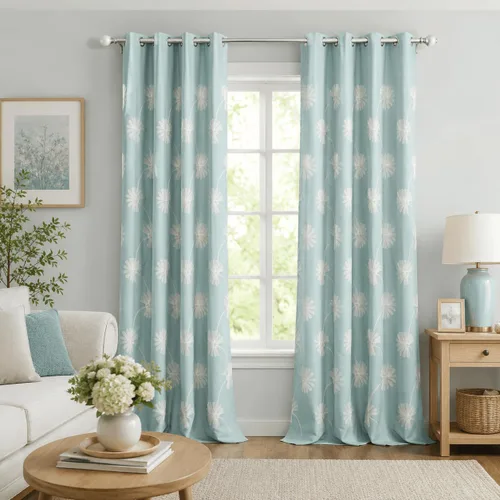Vista 25 de VOGOL - Cortinas con ojales bordadas con patrón floral elegante de lino sintético, 2 paneles, 60% opacas con aislamiento térmico, cortinas pesadas