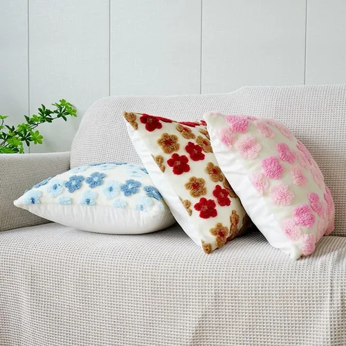 Vista 5 de Funda de almohada de forro polar bereber de gamuza camelia, funda de cojín tridimensional de flores para sala de estar, sofá, oficina, cabecero Rosa