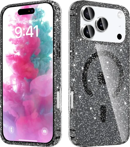 Vista 4 de Diseñada para iPhone Air, funda magnética con purpurina, compatible con carga inalámbrica, parte trasera brillante antiarañazos, a prueba de golpes