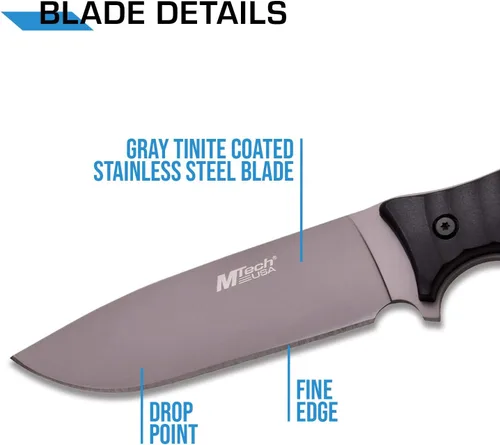 Vista 3 de MTech USA mt-20 – 70 C Fixed Blade cuchillo, gris titanio, mango negro, 10 pulgadas