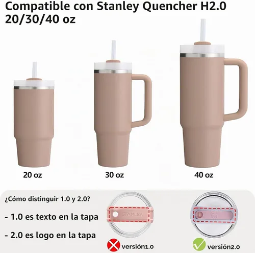 Vista 2 de Juego de tapones antiderrame de silicona compatible con taza Stanley Cup 2.0 de 30oz y 40oz con cubierta para pajita (Juego de 2, Rosa Almendra)