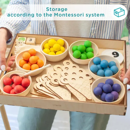 Vista 7 de Ulanik Sweet Counting - Juguetes Montessori grandes para niños de 3 años + juego de madera a juego para aprender a clasificar y contar colores - 60