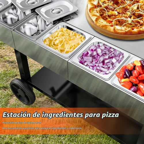 Vista 2 de Estación de cobertura de pizza para mesa de horno de pizza, accesorios
