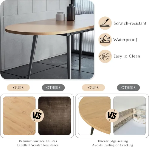 Vista 6 de Mesa de comedor extensible de 75 x 32 pulgadas, mesa ovalada de madera con patas de metal, ahorro de espacio, extensible de 59 a 75 pulgadas