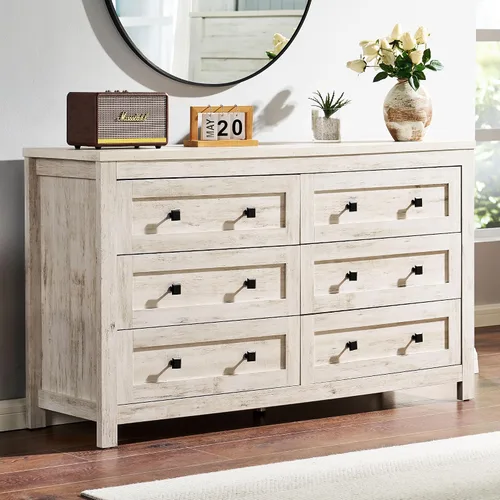 Vista 10 de VanAcc Cómoda de 5 cajones para dormitorio, cómoda de madera de granja de 47 pulgadas de alto para armario, cómoda de textura natural para Roble