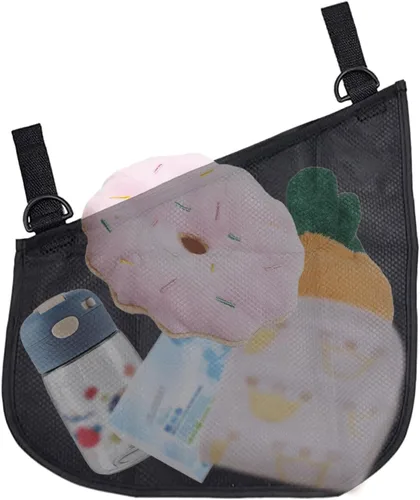 Vista 4 de Alovexiong Paquete de 2 bolsas organizadoras universales para cochecito, red de transporte lateral, correas antideslizantes y ajustables, bolsa