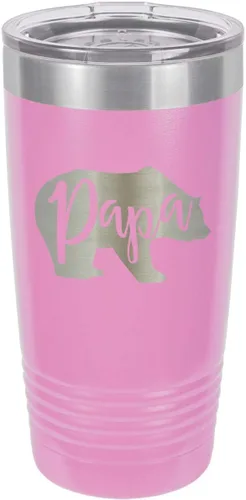 Vista 8 de PAPA BEAR BLACK Vaso de bebida de 20 onzas con pajita Taza de viaje grabada con láser Comparar con Yeti Rambler Idea de regalo para papá