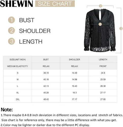 Vista 8 de SHEWIN Blusas estilo bohemio con cuello en V y encaje para mujer