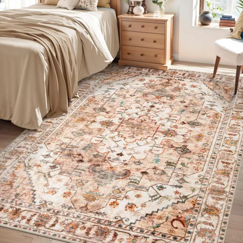 Vista 197 de SERISSA - Tapetes florales vintage, antideslizante, lavable, pequeño, ultrasuave, bohemio, de pelo bajo, para entrada, interiores, habitación
