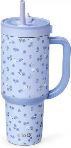 Vista 46 de Ello Oasis Vaso de 24 oz con asa y popote retráctil Taza reutilizable de acero inoxidable aislada 100% a prueba de fugas, regalos