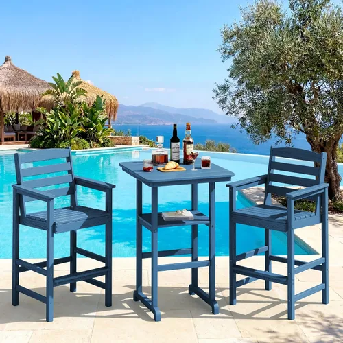 Vista 32 de SERWALL Juego de 3 sillas Adirondack de alta densidad y mesa de bar, Aruba