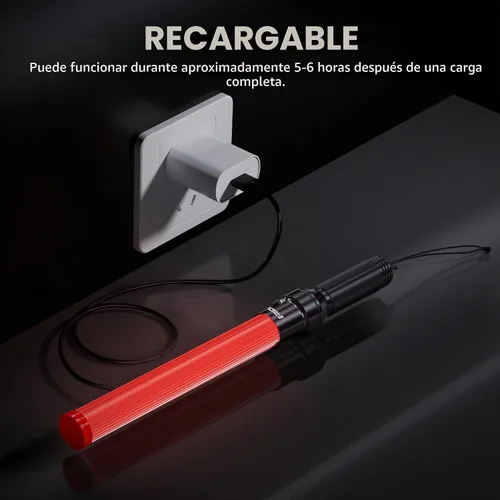 Vista 2 de E-riding Varita de tráfico recargable de 16 pulgadas, bastón de control de tráfico rojo con 2 modos intermitentes, varita de luz LED de seguridad