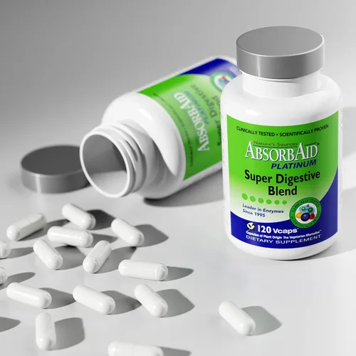 Vista 4 de AbsorbAid Soporte de enzimas digestivas de platino 120 vCaps, 12 enzimas digestivas más 2 probióticos para un máximo alivio