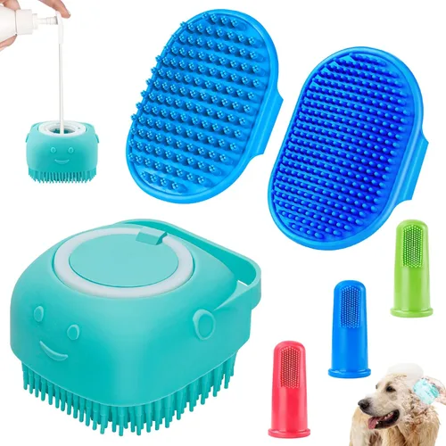 Vista 8 de Comotech 6 piezas: cepillo de baño para perros y cepillo de dientes para perros Cepillo de champú y estropajo con mango ajustable para perros