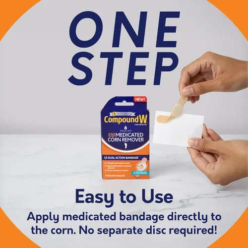 Vista 3 de Compound W One Step Medicated Corn Remover Almohadillas hidrocoloides de maíz con ácido salicílico, 8