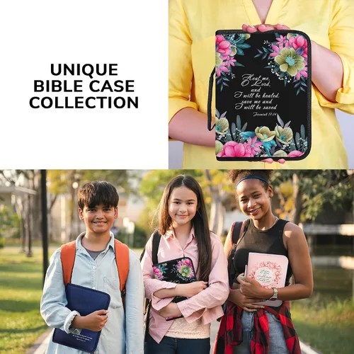Vista 15 de DEHITE Funda para la Biblia para mujer, fundas de tela prémium para la Biblia para niñas, bolsa de transporte para mujer, ranuras para bolígrafos