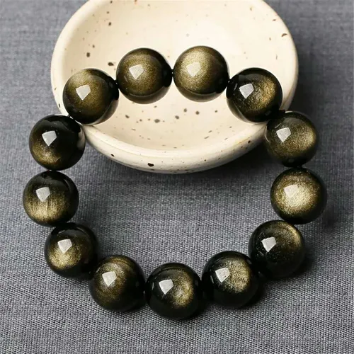 Vista 2 de LiZiFang AAAAAA - Pulsera de cuentas redondas para hombre, 0.787in, oro natural