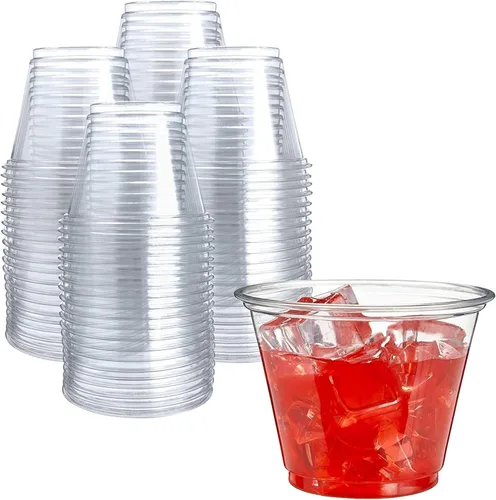 Vista 17 de Prestee Paquete de 50 vasos de plástico – Vasos desechables transparentes de 9 onzas para bebidas frías, cócteles y postres – Taza pequeña duradera