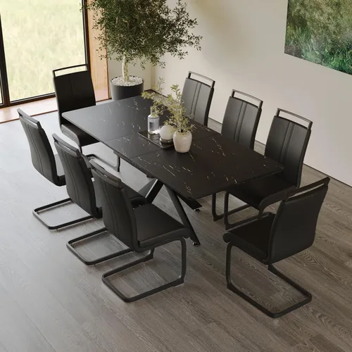 Vista 15 de Mesa de comedor de mármol para 4-8, mesa de comedor extensible de 62.4 a 78.15 pulgadas, mesa de cocina moderna, mesa rectangular que ahorra espacio