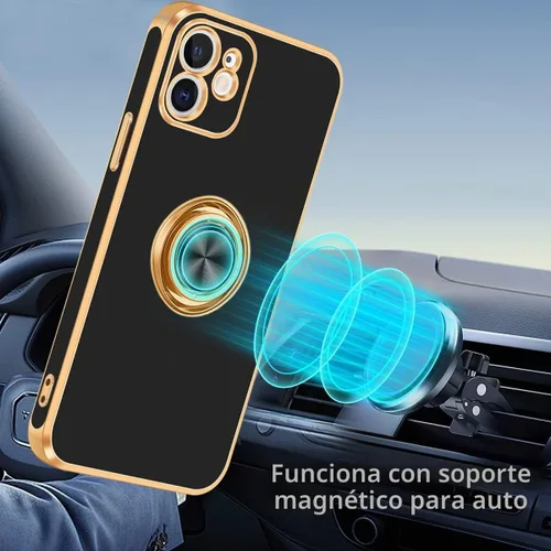 Vista 3 de Fingic Funda para iPhone 12 con Soporte de Anillo, [Soporte de Anillo Giratorio de 360° Magnético con Base] [Borde Dorado Brillante con Enchapado]